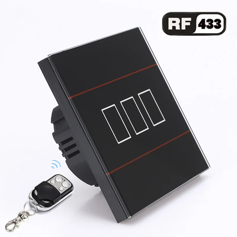 3 Gang Black Switch ЕС 1/2/3 Беспроводной дистанционного Управление настенный светильник переключатель, белый/черный/золото с украшением в виде кристаллов Стекло Панель сенсорный переключатель для умного дома - Цвет: 3 Gang Black Switch