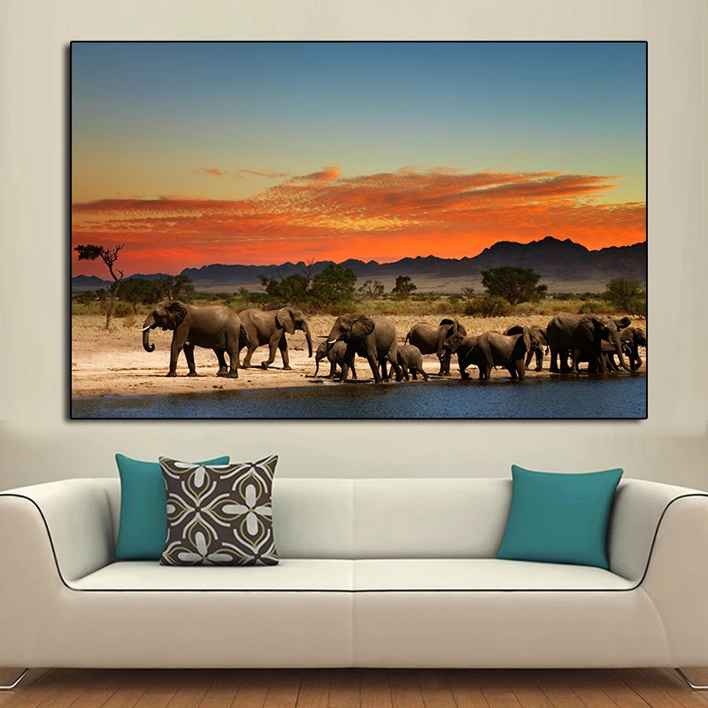 OUCAG Слоны животные постер картина напечатанная на холсте настенная живопись
