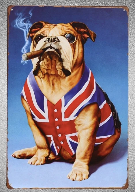 

1 шт., Жестяная Табличка с изображением бульдога в британском, британском стиле для домашних питомцев, Лондонская табличка, настенное украше...