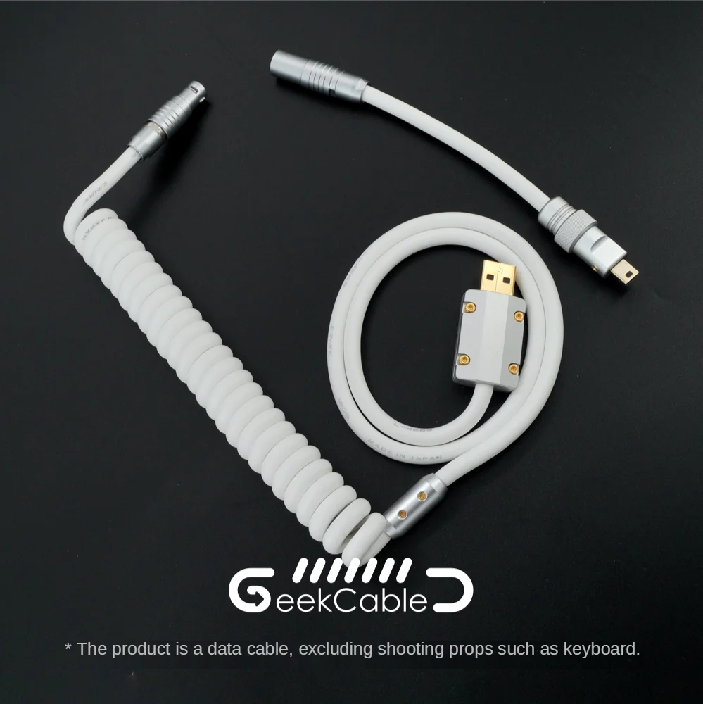 GeekCable Manual Customized Keyboard Cable Type-C Rubber Data Cable with Aviation Plug, Top with White Type-C Mini Micro PH/XH