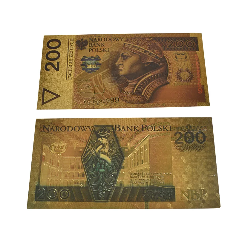 Горячая Польша валюты цветные 24K с позолотой банкнот 100 200 500 PLN для банковских
