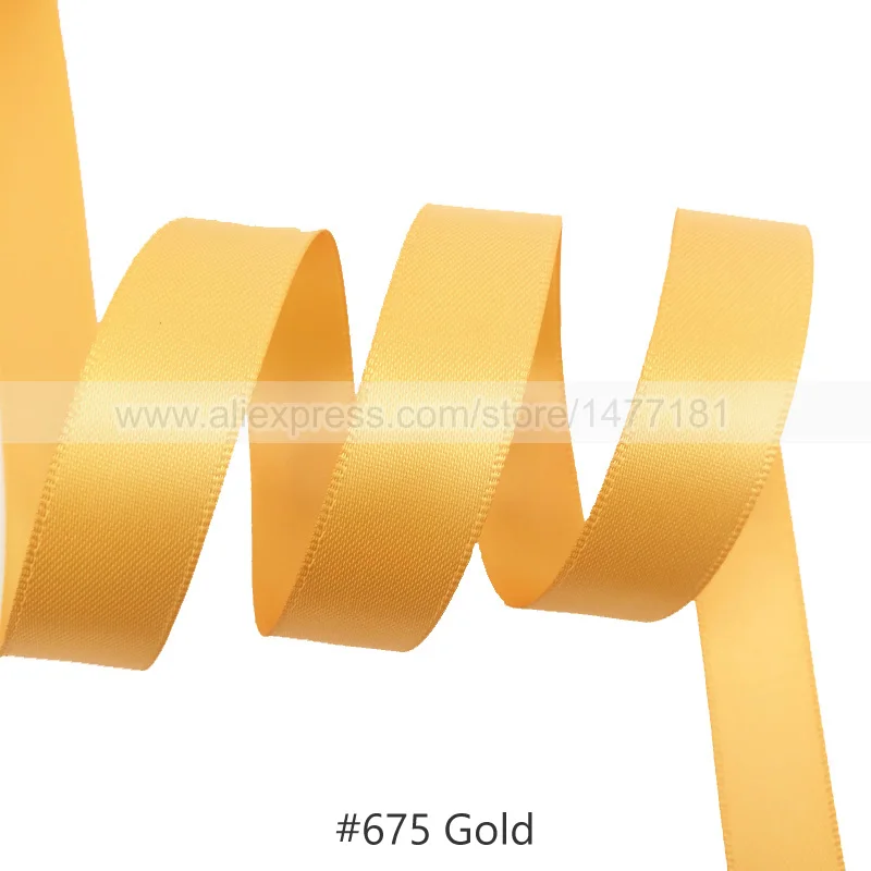675 Gold 25 Yards) 6 9 16 25 38 50 мм атласная лента Двусторонняя лента высокого качества полиэстер Двусторонняя лента банты изготовление тканей - Цвет: 675 Gold
