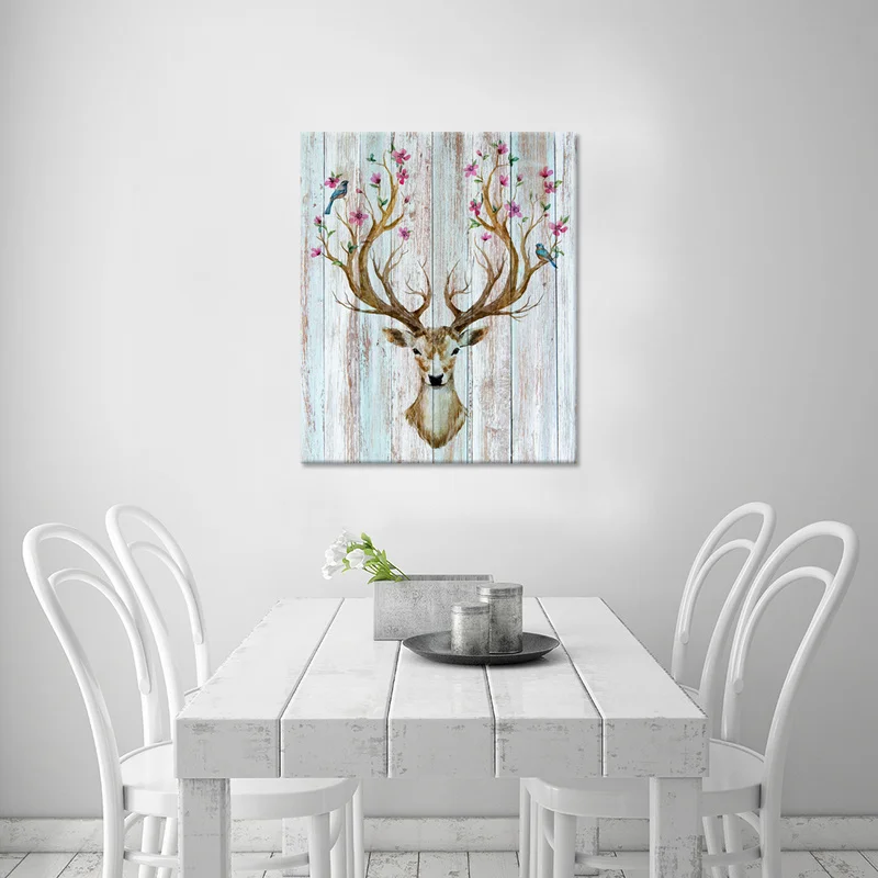 Плакат на холсте с головой оленя и цветами Современный домашний декор животное