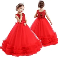 New Year Red Costume Girls Dress Christmas Princess Dress Wedding Party Dresses Sequin Vestido Children Dress For Teenage Girls
