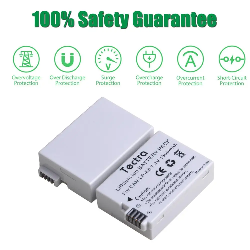 

Tectra 2pc LP-E8 LP E8 LPE8 Battery+LCD Dual Charger for Canon 550D 600d 650d 700D X4 X5 X6i X7i T2i T3i T4i T5i lp e8 batterty