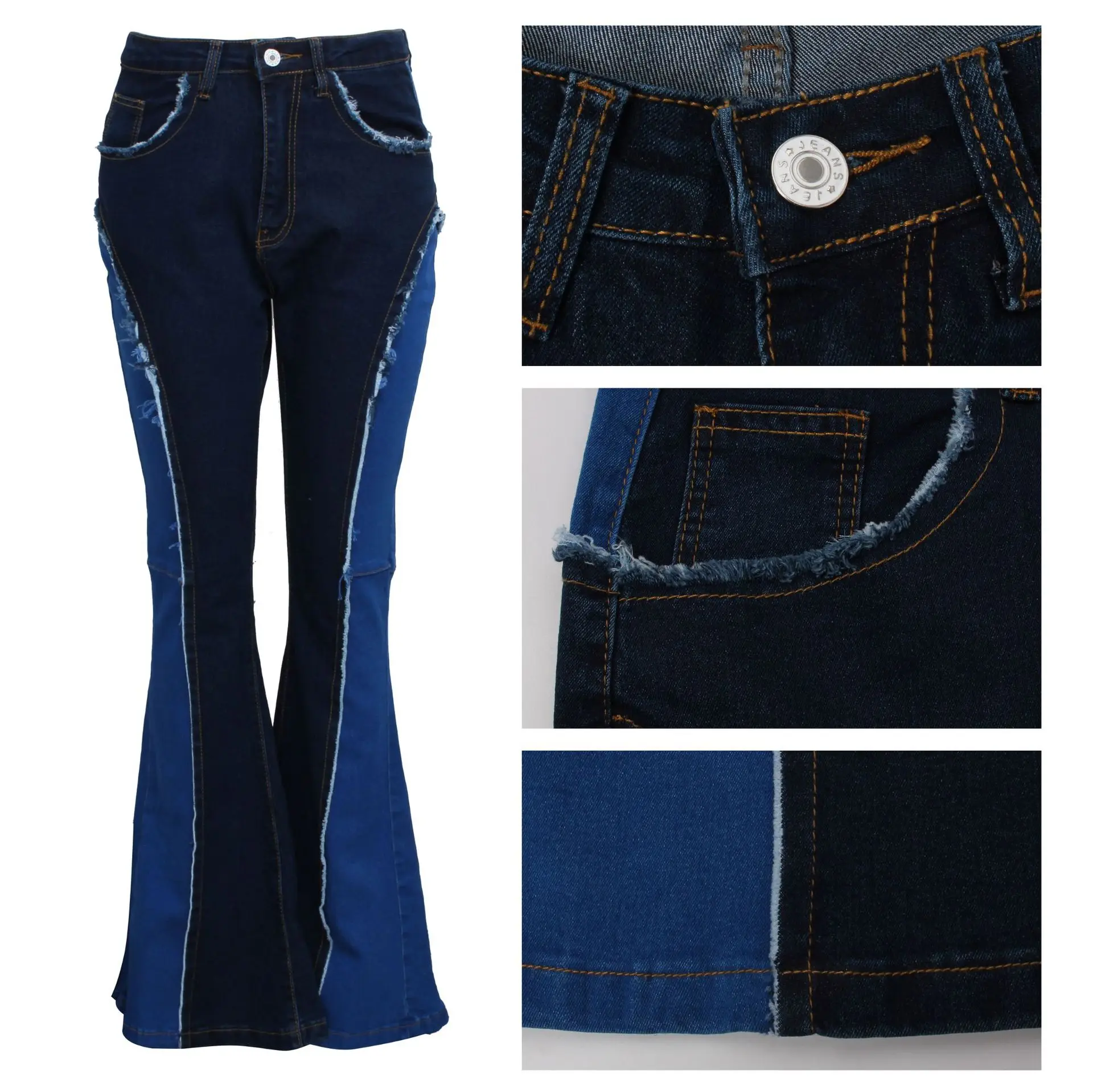 

HAOOHU Women Streetwear Patchwork Wide Leg Flare Denim Pants Retro Sexy Jeans Skinny Bleached Trousers Elegant Lady Jean Pants