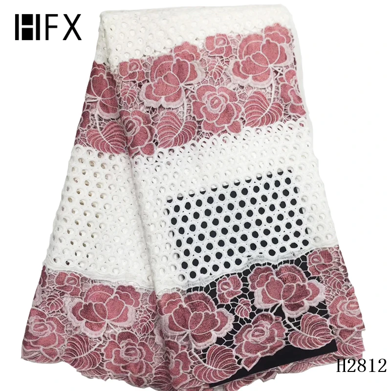 HFX розовый высокое качество нигерийские кружевные ткани последние 5 ярдов шнур африканская кружевная ткань невесты французский гипюр кружевная ткань H2812