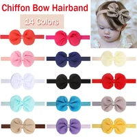 baby elastic stripe chiffon bowknot headbands hair accessories newborn 14 colors solid candy knotted bows head wrap headwear