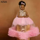 Розовое Бальное Платье с цветочным рисунком для девочек на свадьбу, пышное платье для маленьких девочек, платье для первого причастия