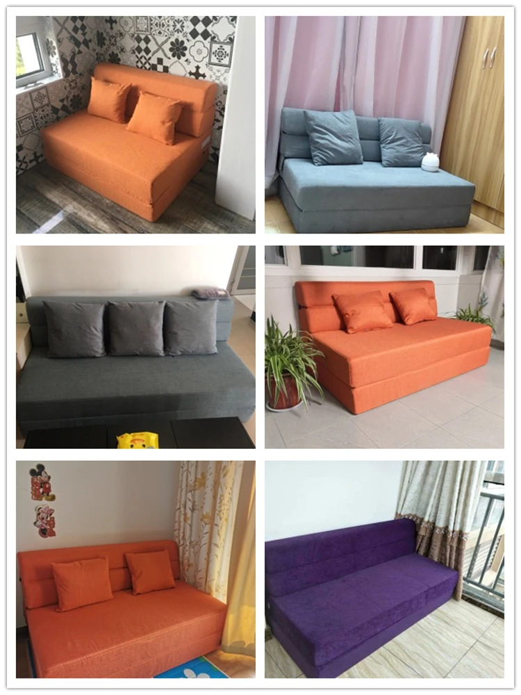 

100cn Width Hot Washable Linen Cover Foldable Sofa Multifunctional SoftBed Small Apartment LivingRoom Lazy Fabric Flannel Orange