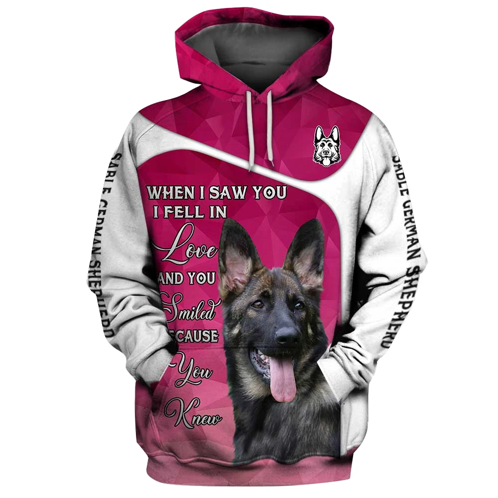 

CLOOCL Sable German Shepherd Hoodies 3D Graphic Fell In Love Animals Hoodies Pets Dog Pullovers Sweatshirts Men Clothing