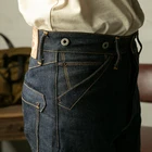 Джинсы в стиле RS с пряжкой сзади, 14 унций, штаны из денима для мужчин, синие, необработанные