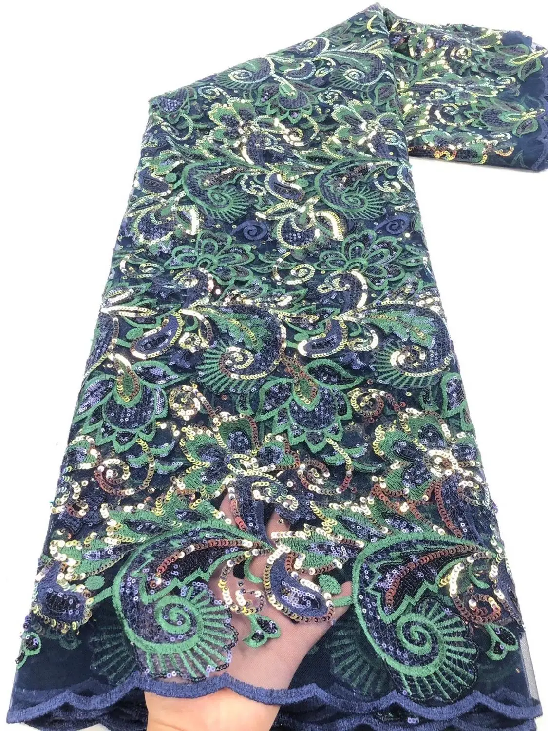 

Fashion fabric 5 yards color sequins new French luxury embroidery lace Nigeria fabric JJ-SZ0153