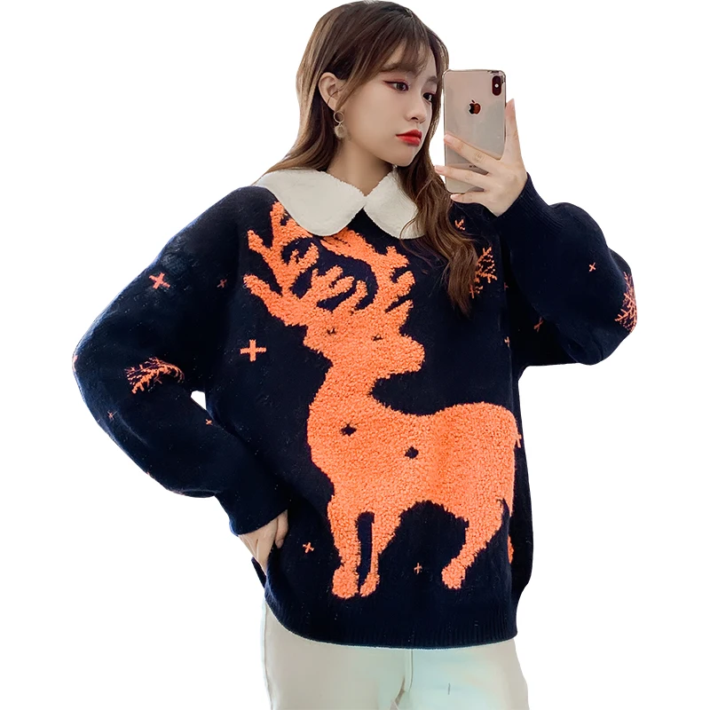 

Make firm offers Christmas sweater languid is lazy wind on female loose outside new winter the deer joker knitting coat