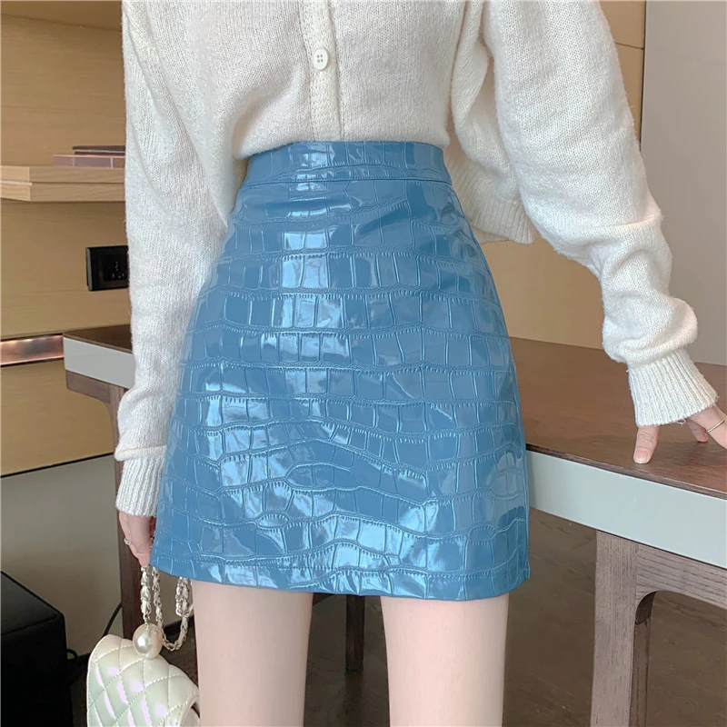 

Short Skirt Female Autumn and Winter New High-waist Bright Leather Skirt Is Thin and Versatile Hip Skirt