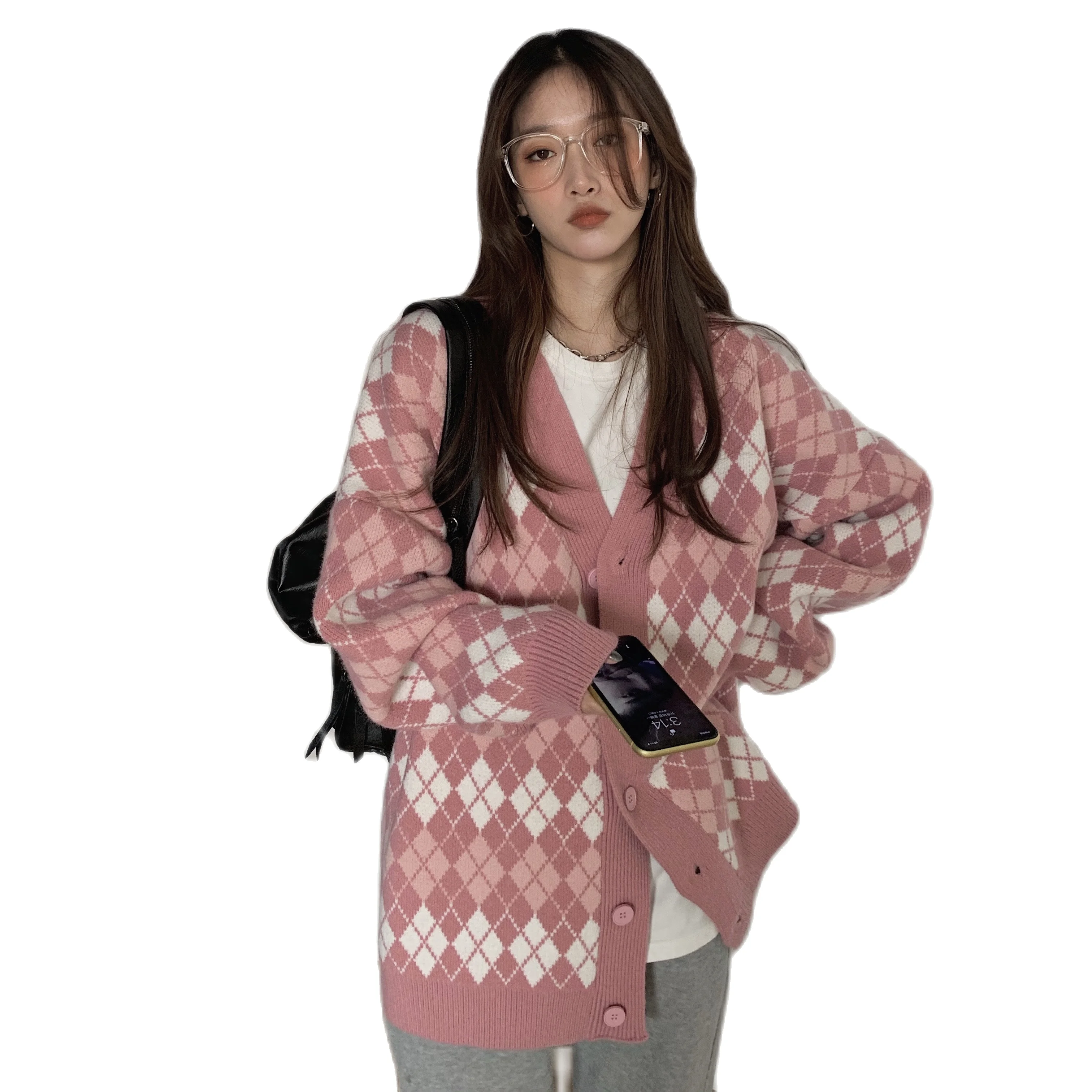 

Winter Tops2020 Knitted Sweater Kawaii Clothes Flower Cardigan Gilet Femme Manche Longue Knitted Sweater Pink Sweater