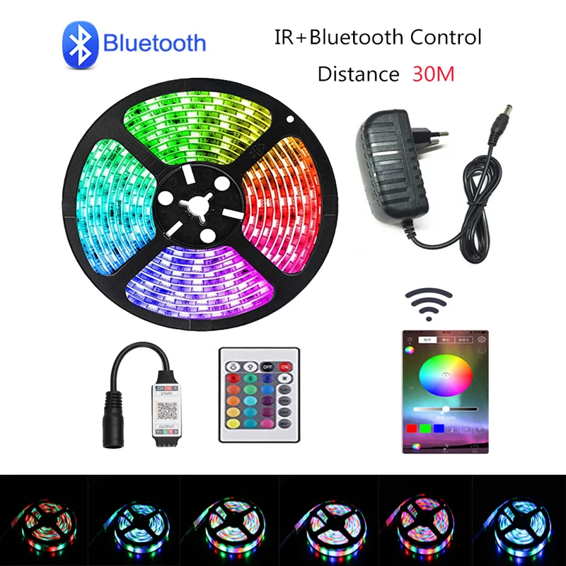 

Bluetooth Wi-Fi Светодиодная лента s RGB 5050 2835 5 м 10 м 15 м 20 м гибкая лента Водонепроницаемая RGB DC 12 В светильник лента управление диодами