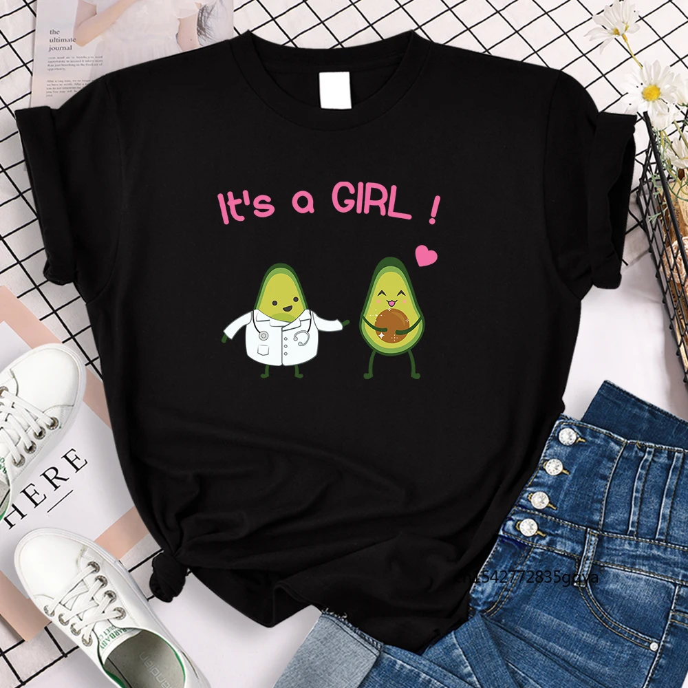 

Женский топ с коротким рукавом It's A Girl, свободная футболка в стиле хип-хоп с изображением авокадо и кавайных комиксов, лето 2021
