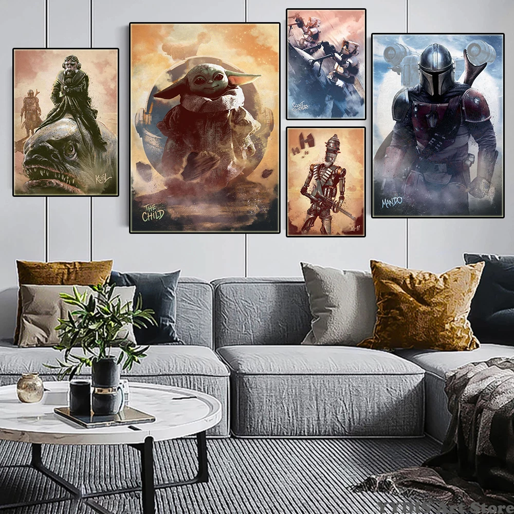

Disney Star Wars Canvas Painting Movie Mandalorian Characters Posters Prints Mando Yoda Wall Art Pictures Room Home Decor Mural