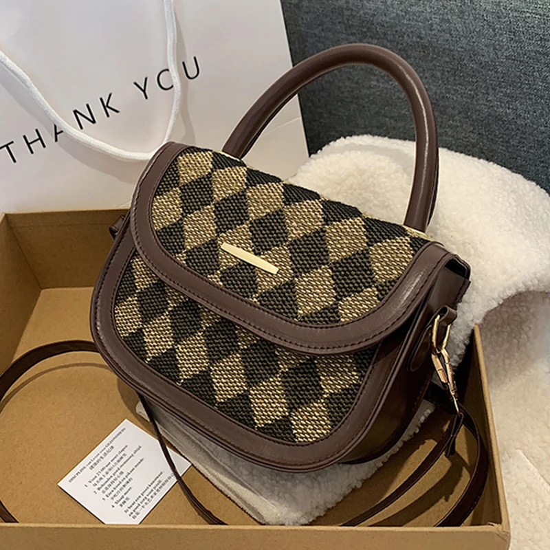 

Luxury Square Grid Pattern Shoulder Bags Women's PU Leather Small Crossbody Bags With Short Handle Female Purses Fashion Handbag