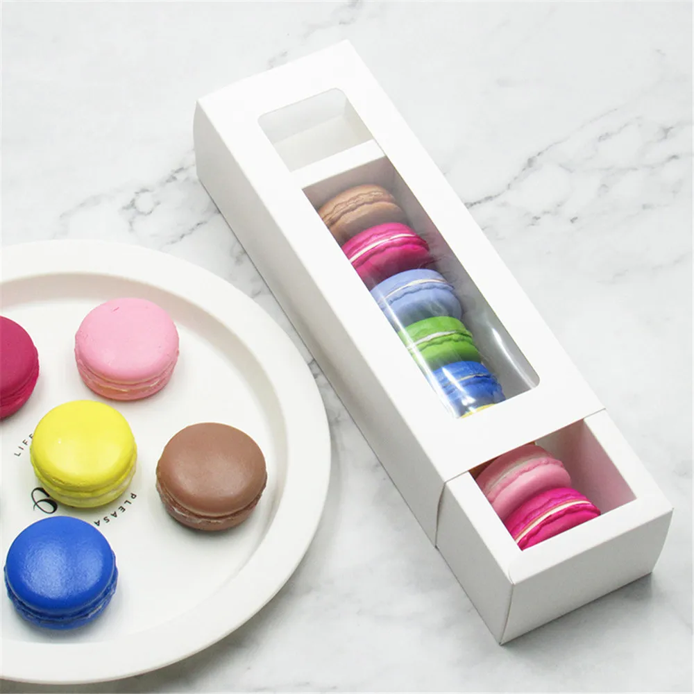 

New 10 Pcs Macaron Pvc Packaging Boxes With Clear Window Cookie Containers Dessert Kraft Paper Wedding Mystery Box Christmas