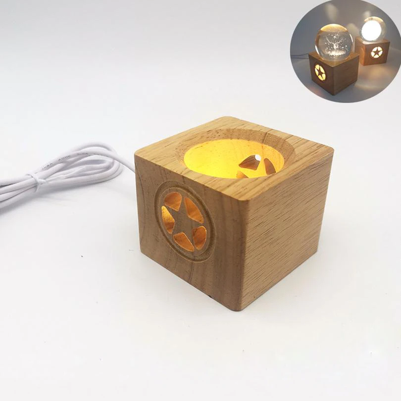 

Customized Solid Luminous Base Lamp Holder Crystal Carved Led Small Night Lamp Accessories Solid Wood Round Handicraft Base