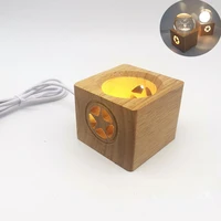 customized solid luminous base lamp holder crystal carved led small night lamp accessories solid wood round handicraft base