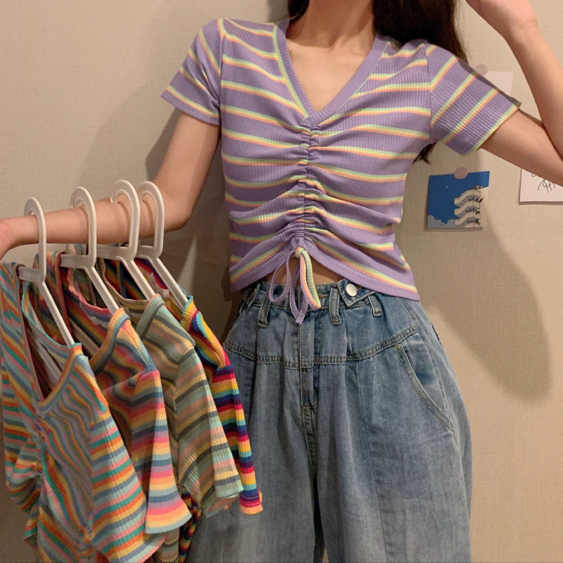 

Женская футболка в радужную полоску, в стиле Харадзюку