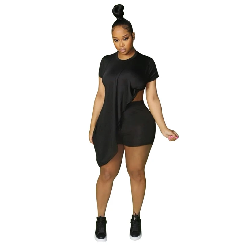 

Summer 2 Piece Set Short Sleeve Long Tops Biker Shorts for Women Bulk Items Wholesale Lots Sexy Night Club Matching Sets