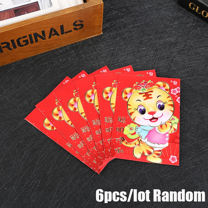 6PCS Chinese Red Lucky Envelopes 2022 Year of Hong Bao Festival Money Packets