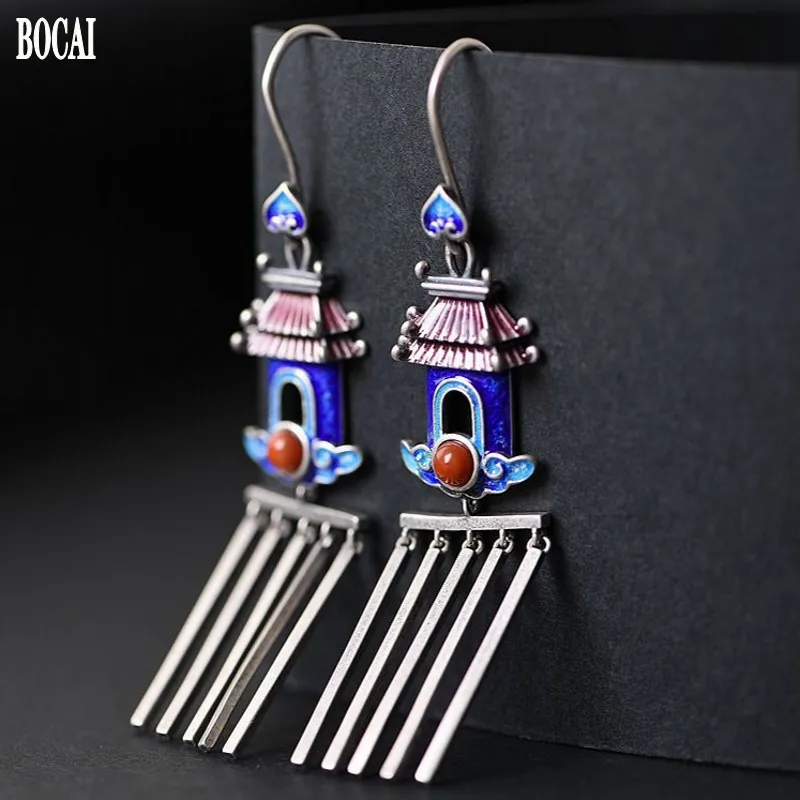 

S925 pure silver jewelry Thai silver fashion female earrings lucky cloud leaping dragon gate good luck tassel earrings for women