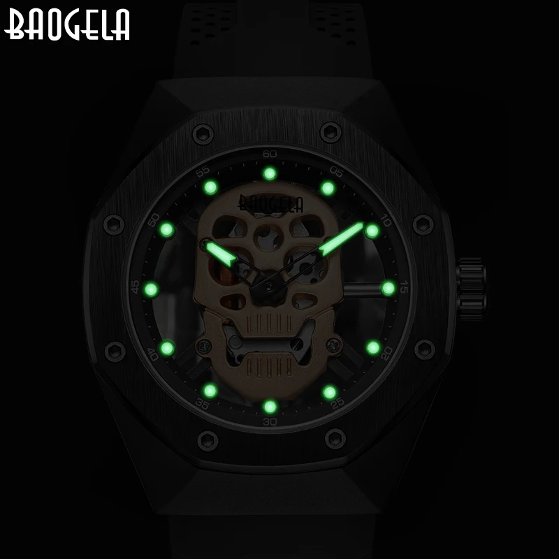 

BAOGELA Skeleton Watches Men Hollowing out Waterproof Wristwatch Skull Dial Military Sports Watch Man Relogios Masculino 1902