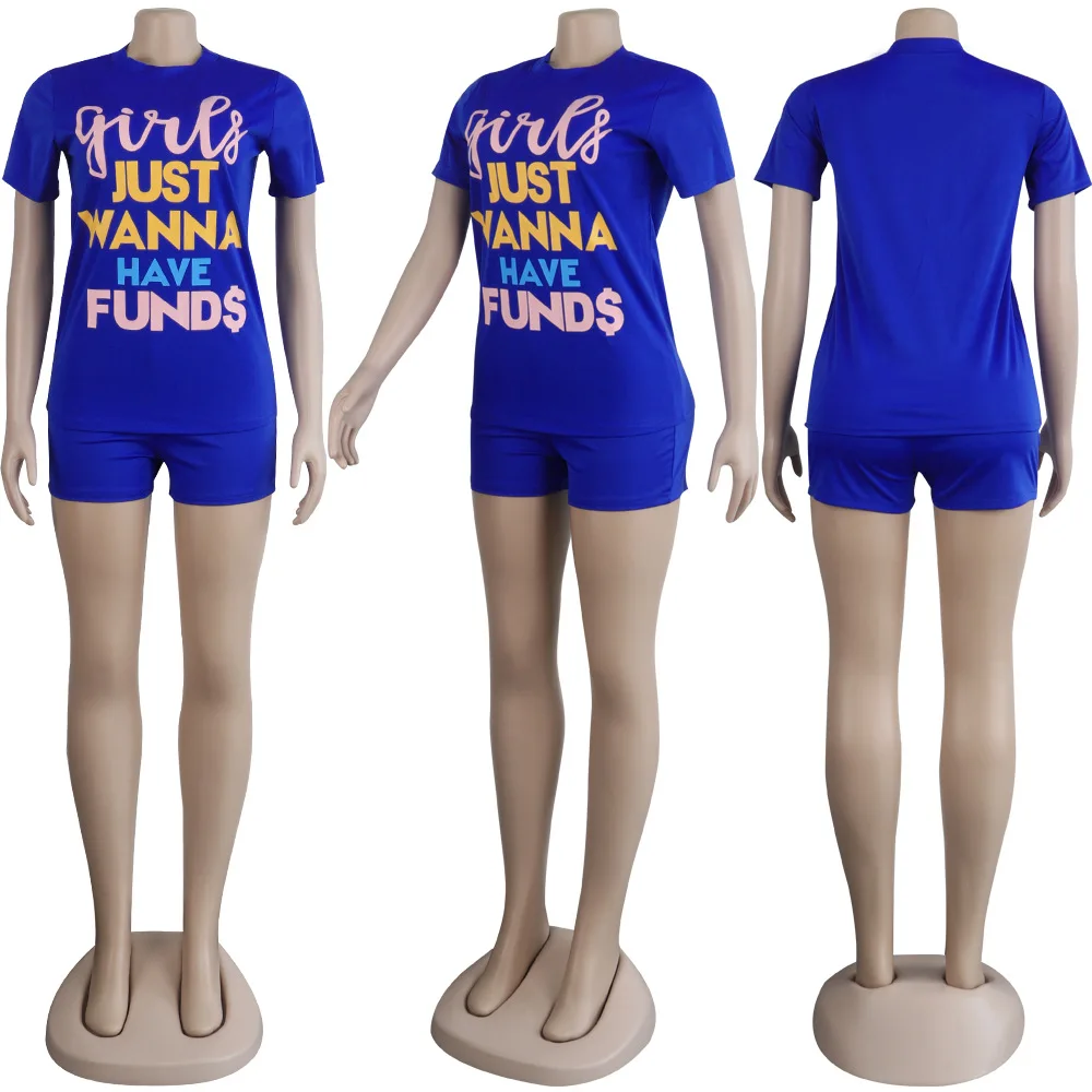 

Women Summer Tracksuits Letter Print Casual O Neck Short Sleeve Top With Shorts Sexy Club Bodycon Two Piece Sets White Black