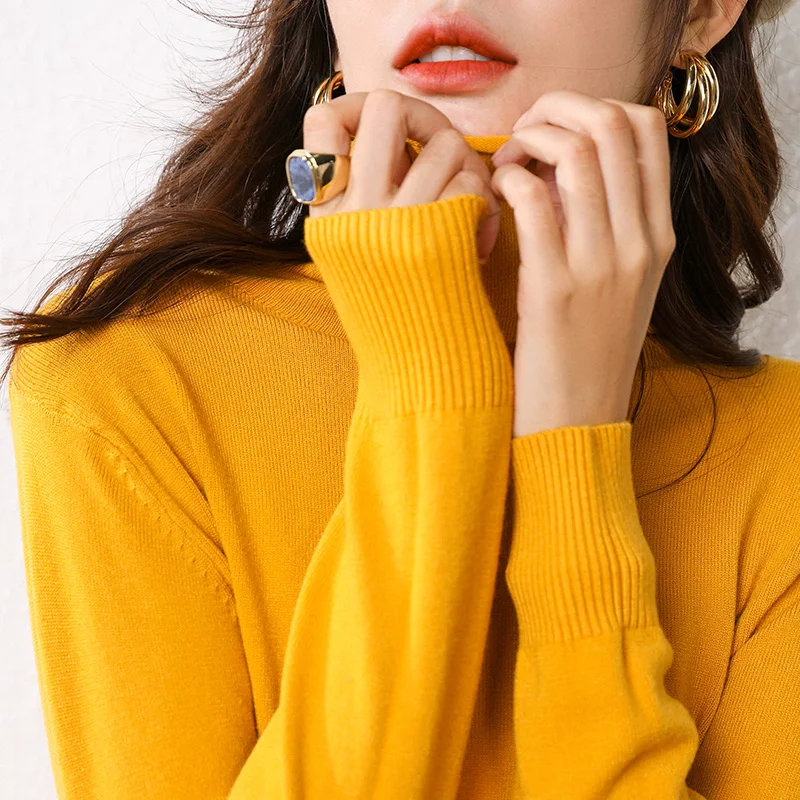 

2021 New High Neck Sweater Women's Autumn and Winter Pile Collar Pullover Bottoming Sweater Women's Sweater Large Size Loose