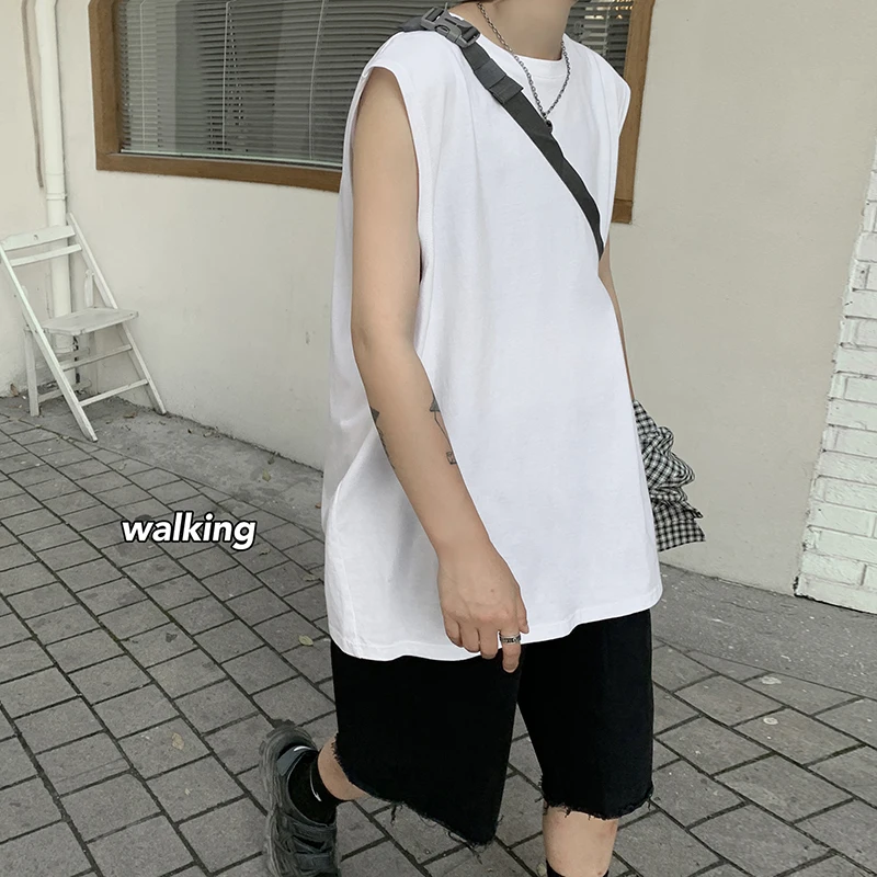 

2021 bottomed pure cotton vest men's waistcoat sports short sleeve thin style loose sleeveless T-shirt
