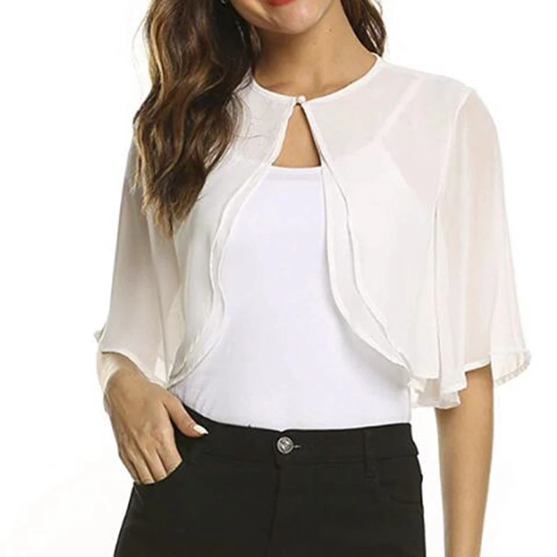 Женский шифоновый кардиган накидка с рукавом до локтя открытым