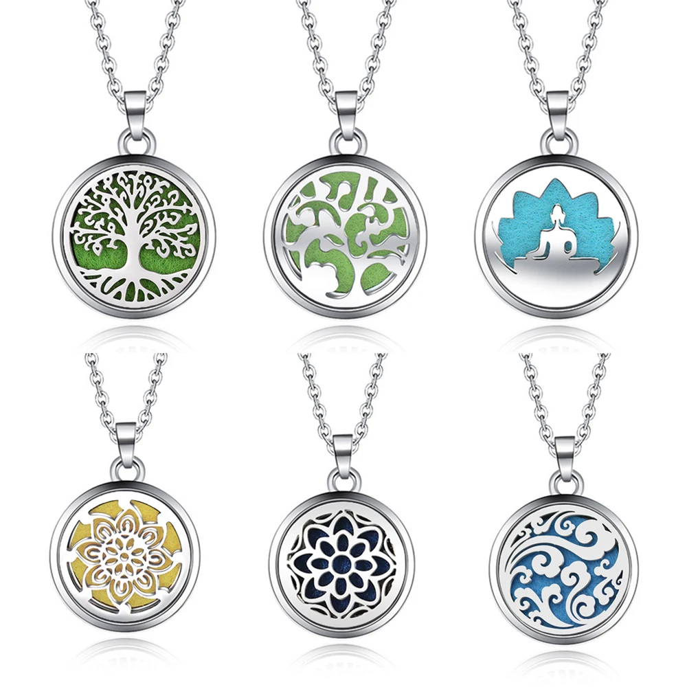 

Aroma Diffuser Tree Vintage Aromatherapy Essential Oils Diffuser Pendant Necklace Locket sweater chain long Perfume Necklace