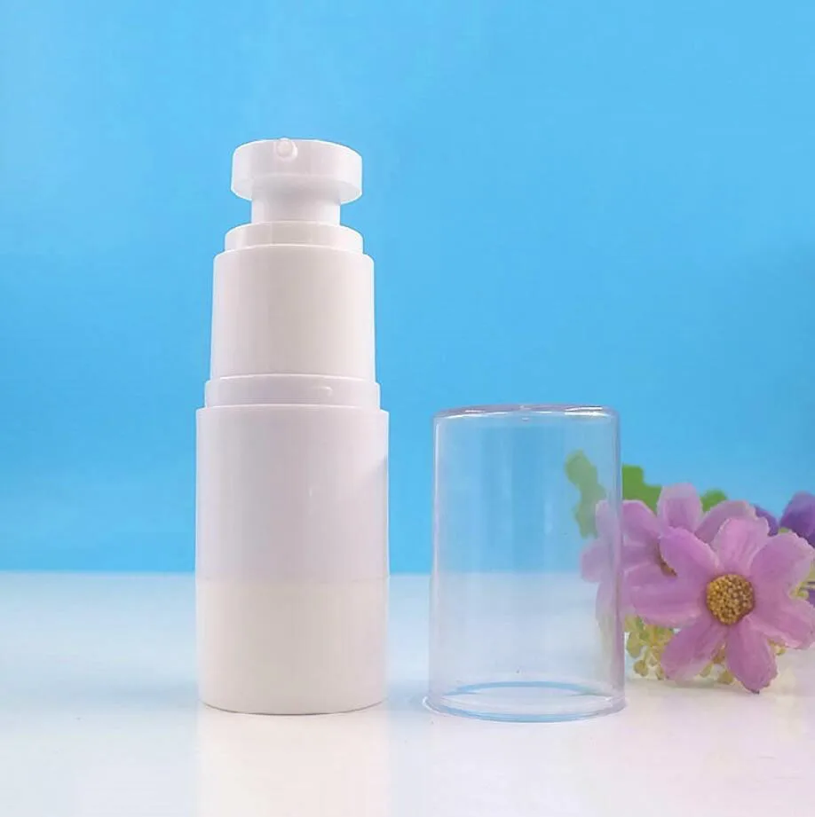 Белая безвоздушная бутылка 15 мл прозрачная крышка для