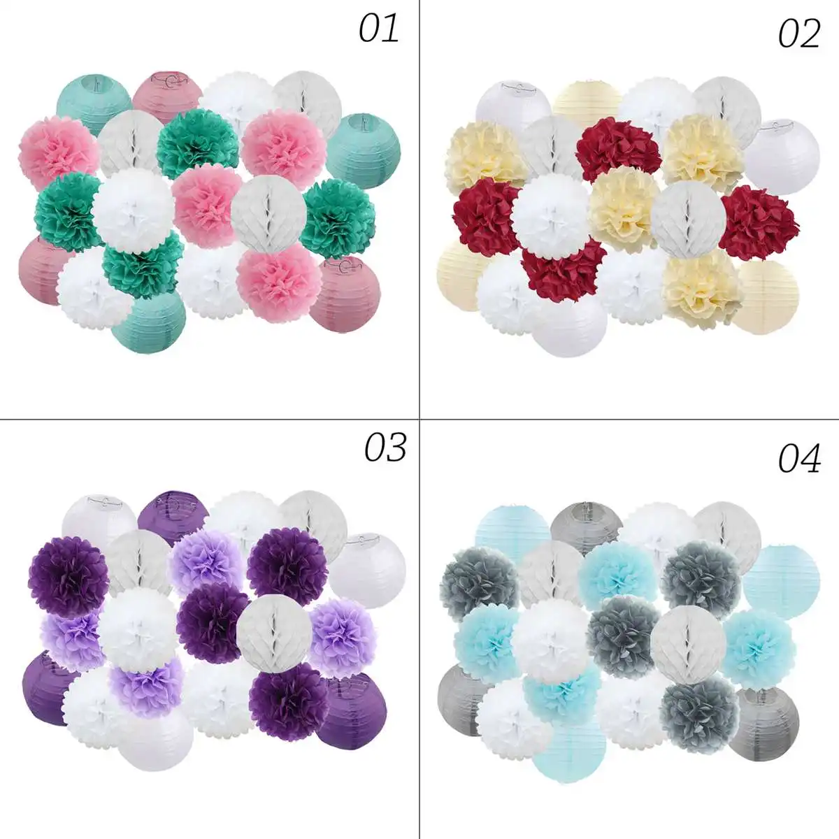 

Blue Pink Set 8" 10" Round Paper Lantern For Baby Boy Girl Shower Decor Wedding Party Decoration Hanging Paper Pompoms