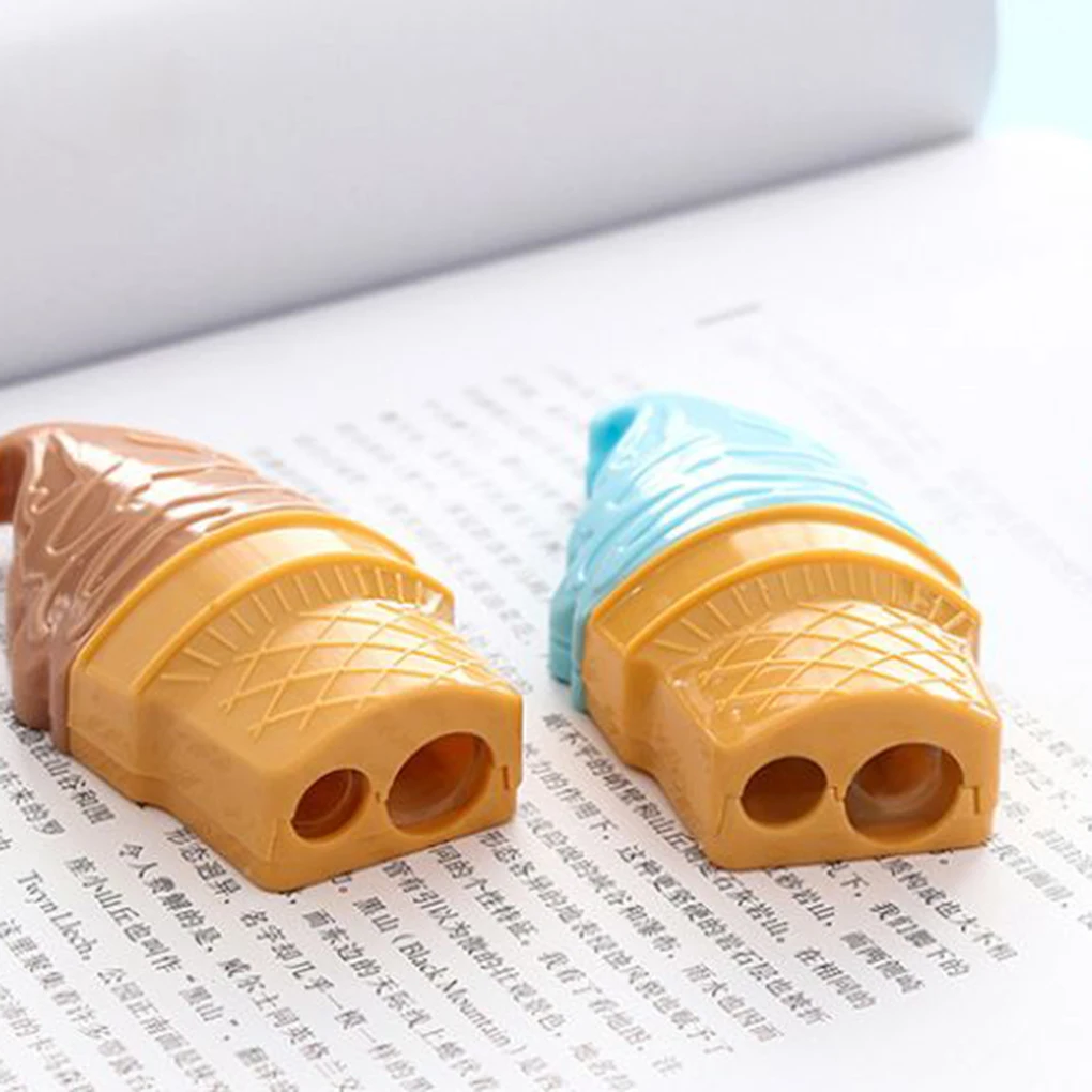 Cute Cartoon Ice Cream Pencil Sharpener Manual Mechanical Double Hole Plastic Candy Colored for Kids | Канцтовары для офиса и