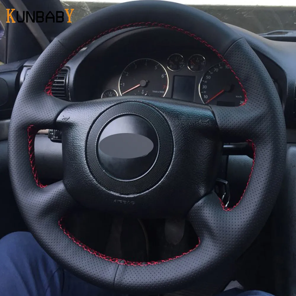 KUNBABY черный красный чехол рулевого колеса автомобиля из натуральной кожи для Audi A6
