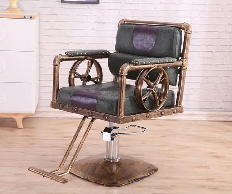 

Retro wrought iron hairdressing chair barber shop barber chair hair salon chair adjustable chair European style hair cutting cha
