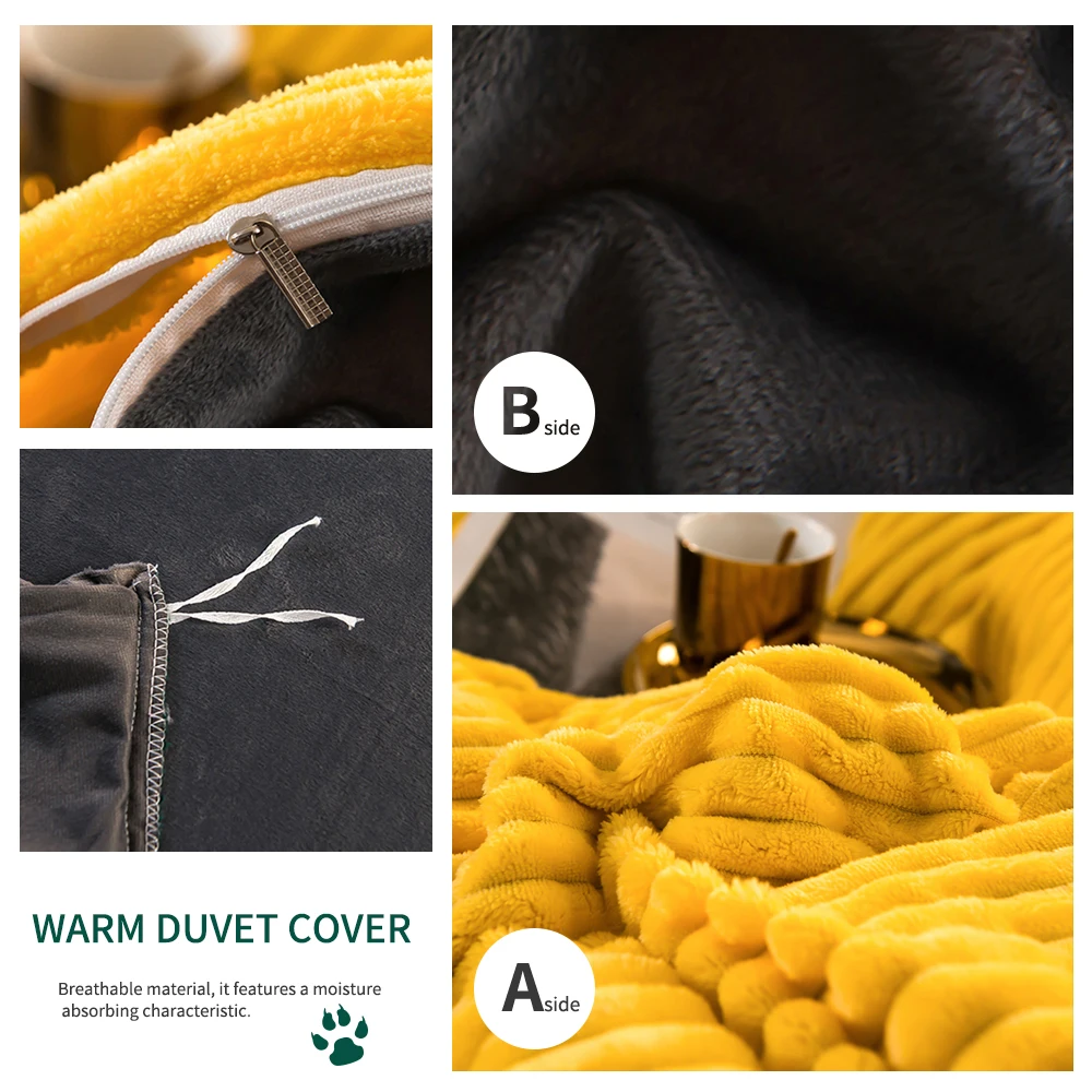 

New 2019 Winter Soft Warm Red Yellow Coral Velvet Quilt Bed Cover One Piece Flannel Thickening Warm Duvet Bedding Cover