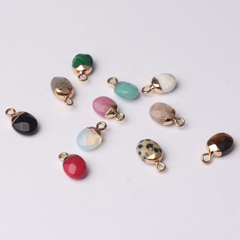

10*8mm 2pcs/lot Natural Stone Charms Pendant Copper Mini Cute Oval Natural Color Stone Charms DIY Jewelry Accessories