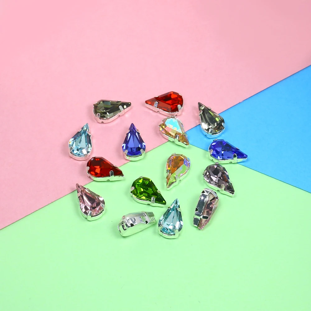 Стеклянные хрустальные стразы в форме капли для шитья аппликация из страз с