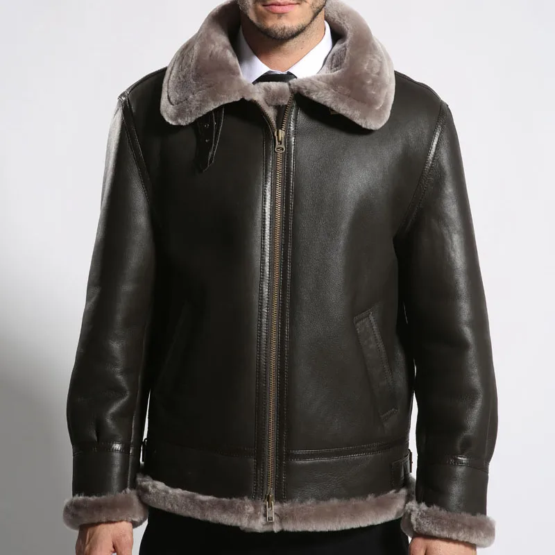 

Fur Genuine Leather Liner Mens Sheep Shearing Jackets Winter Thick Warm Smart Casual Long Sleeve Zipper Male Overcoats Plus Size