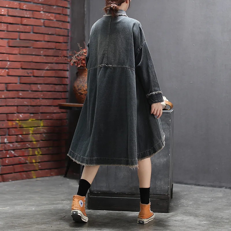 Новая осенне-зимняя джинсовая куртка в стиле ретро с круглым вырезом свободная