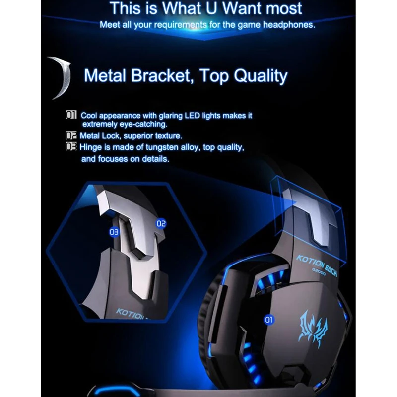 

KOTION EACH Gaming Headset with Mic for PS4,for One/PC,Over-Ear Headphones with Volume Control LED Light Stereo