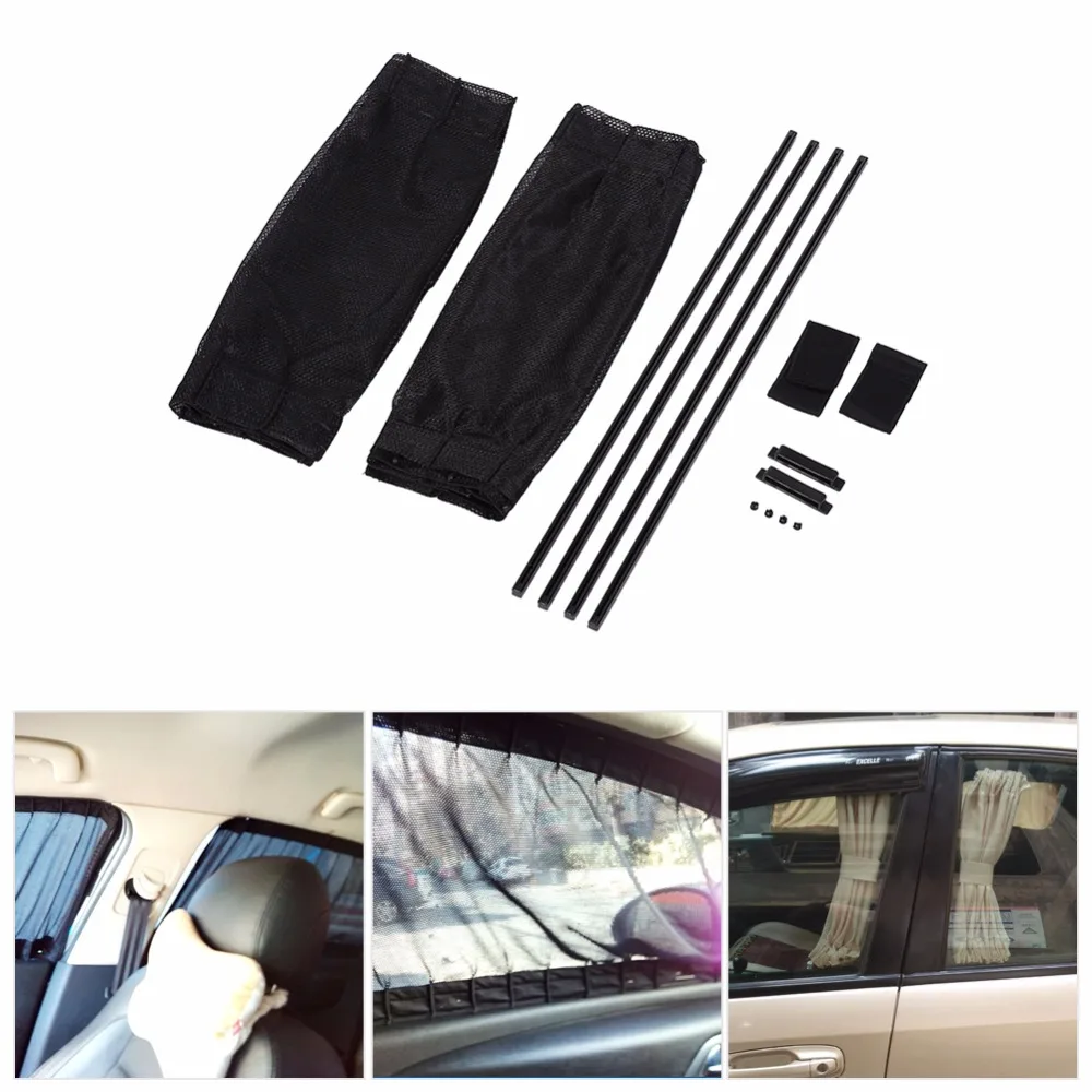 

2 x 50L Stretchable Plastic Rail Car Side Window Sunshade Curtain Auto Window Sun Visor With Elastic Cord - Black/Beige/Gray