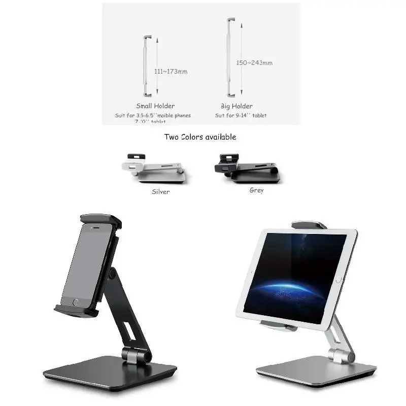

Adjustable Tablet Holder Aluminum Alloy Phone Bracket Foldable 360 Swivel for iPhone iPad QJY99